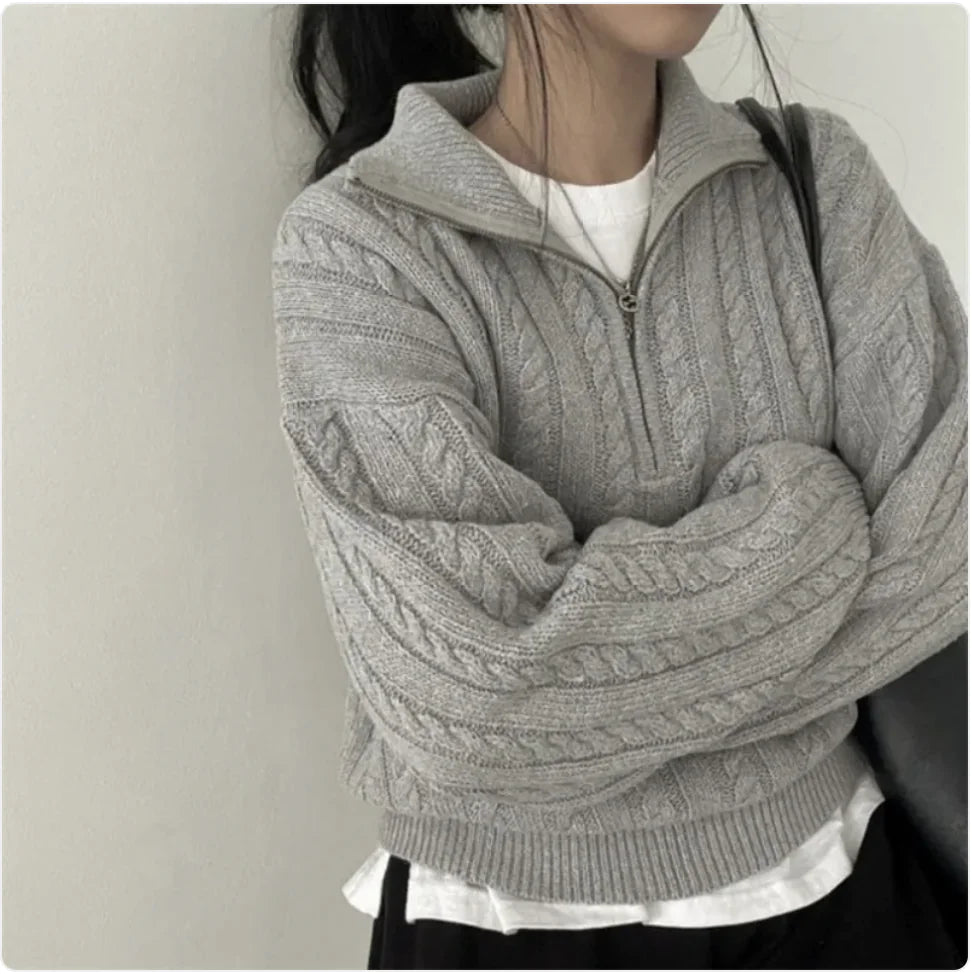 Korean Cable Zip-Up Sweater