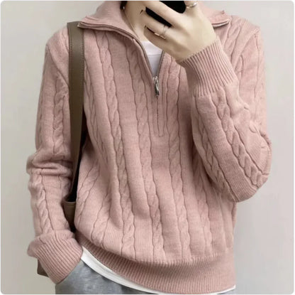 Korean Cable Zip-Up Sweater