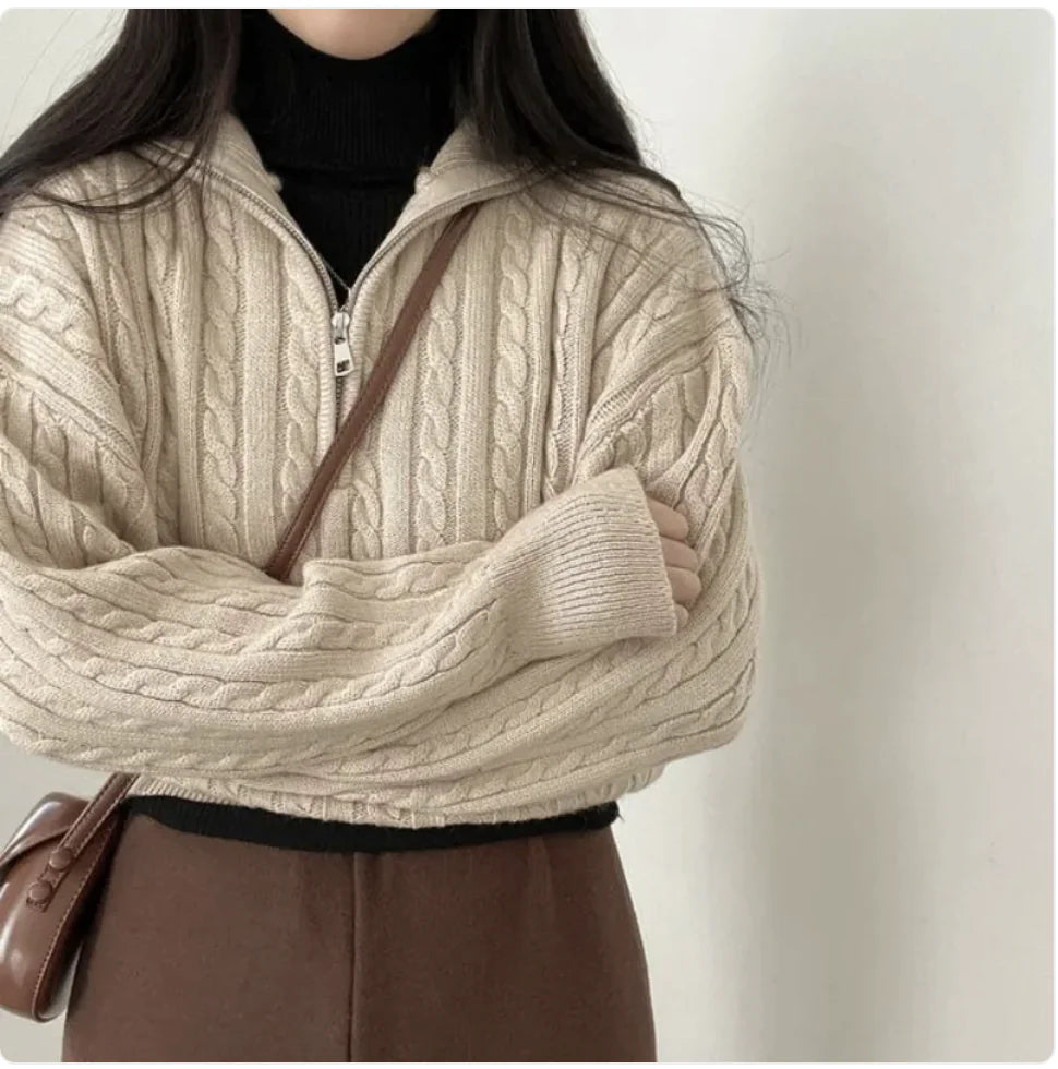 Korean Cable Zip-Up Sweater