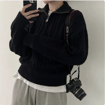 Korean Cable Zip-Up Sweater